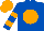 Silk - Royal blue, orange ball,  orange hoops on sleeves, orange cap