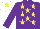 Silk - Purple, yellow stars, purple sleeves, white cap, yellow star