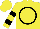Silk - Yellow, black circle, black hoops on yellow sleeves, yellow cap