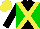 Silk - Black and green diagonal quarters, yellow crossed sashes, yellow cap