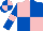Silk - Pink and royal blue (quartered), royal blue sleeves, pink armlets, quartered cap