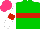 Silk - Green, red hoop, white sleeves with red armlets, hot pink cap