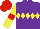 Silk - Purple body, yellow diamond hoop, yellow arms, red armlets, red cap