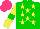 Silk - Green, yellow stars, sleeves with green armlets, hot pink cap