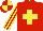Silk - Red, yellow cross, red arms, yellow stripes, red cap, yellow quarters
