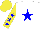 Silk - White, blue star , yellow sleeves,  blue stars, yellow cap