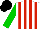 Silk - White, red stripes, green sleeves ,black cap
