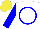 Silk - White, blue circle, sleeves yellow, cap blue