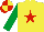 Silk - Yellow, red star, emerald green sleeves, red and yellow quartered cap