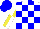 Silk - White and blue checks, yellow sleeves, blue and white quarters cap