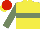 Silk - Yellow, sea green hoop, sleeves red, cap sea green, red quartered, yellow peak