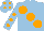 Silk - light blue, orange large spots, light blue sleeves, orange spots, light blue cap, orange spots