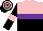 Silk - pink and black halved horizontally, purple hoop ,black sleeves with pink armlets, hooped cap