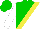 Silk - Green, white diagonal halves, yellow sash, green, white sleeves, green cap, yellow circle cap