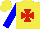 Silk - Bright yellow, red maltese cross, blue sleeves, bright yellow cap