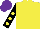 Silk - Yellow, purple four leaf clover, black sleeve, yellow spots, purple cap