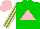 Silk - green, pink triangle, kelly green and pink striped sleeves, pink cap