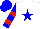 Silk - White, blue star, blue sleeves, red hooped, blue cap