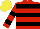 Silk - Red, black, yellow, black horizontal stripes, red sleeves, black, yellow, black horizontal stripes, yellow cap