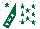 Silk - White, dark green stars, dark green sleeves, white stars, white cap, dark green star