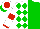 Silk - White,green halves, green diamonds, white slvs, red armlets, cuffs, white cap, red disc, green peak