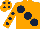 Silk - orange, large dark blue spots, orange sleeves, dark blue spots, orange cap, dark blue spots