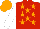 Silk - Red, orange stars, white sleeve, orange cap