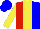 Silk - Red,yellow stripe,blue halved,black sleeves,yellow arm hoop ,blue cap