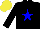 Silk - Black, yellow, red & blue star bursts, yellow cap