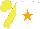 Silk - white, ,orange star, yellow sleeves and cap
