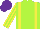 Silk - lime green, yellow braces, lime green and yellow striped sleeves, purple cap