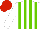 Silk - white, light green striped, red cap