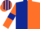 Silk - Dark blue and orange (halved), orange sleeves, dark blue armlets, dark blue and orange striped cap