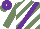 Silk - White, purple sash, sea green diagonal stripes, sleeves purple, cap purple, sea green peak, white button