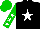 Silk - Black, white star, white stars on green sleeves, green cap