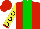 Silk - Red, green stripe, yellow slvs, black horseshoes, red cuffs