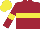 Silk - maroon, blue and yellow hoop, yellow armbands and cap