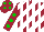 Silk - Maroon, white diagonal stripes, white, maroon, green, white stripes, maroon sleeves, green spots, maroon cap, green spots