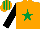 Silk - Orange, emerald green star, black sleeves, orange & emerald green striped cap
