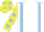 Silk - White, light blue braces, yellow sleeves, light blue spots, yellow cap, light blue spots