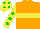 Silk - Orange, yellow hoop, sleeves, green spots, yellow cap, green spots