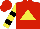 Silk - Red, yellow triangle, yellow sleeves, black hoops, red cap