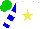 Silk - White, yellow star, blue sleeves, white hoops, green cap