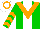 Silk - Green, orange chevron, white stripe, green sleeves, orange chevrons, white cap, orange hoop