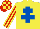 Silk - Yellow, royal blue cross of lorraine, red and yellow striped sleeves, check cap