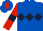 Silk - Royal blue, dark blue triple diamond, red sleeves, dark blue armlets, royal blue cap, red diamond