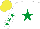 Silk - White, emerald green star, emerald green stars on sleeves, yellow cap