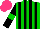 Silk - Green, black stripes, sleeves with green armlets, hot pink cap