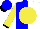 Silk - Dodger blue,white halved vertical, yellow disc, sleeves white, dodger blue reversed, black cuffs, cap white, dodger blue quartered, black peak