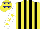 Silk - Yellow, black stripes, white sleeves, yellow stars, yellow cap, navy stars